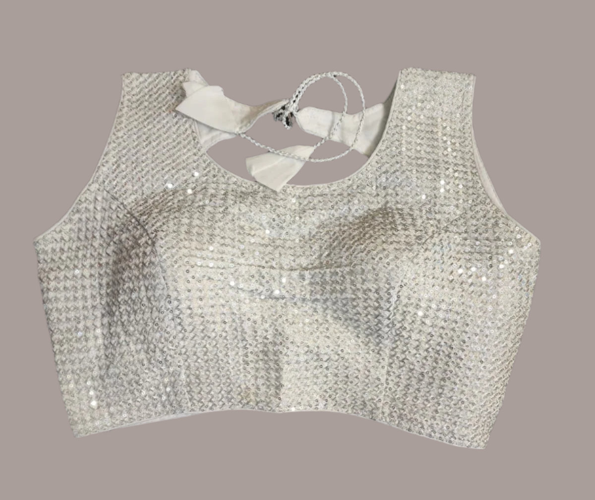 Silver sequin Crop top, Sari blouse perfect to pair up with any color sari, skirt or pant. Boho inspired