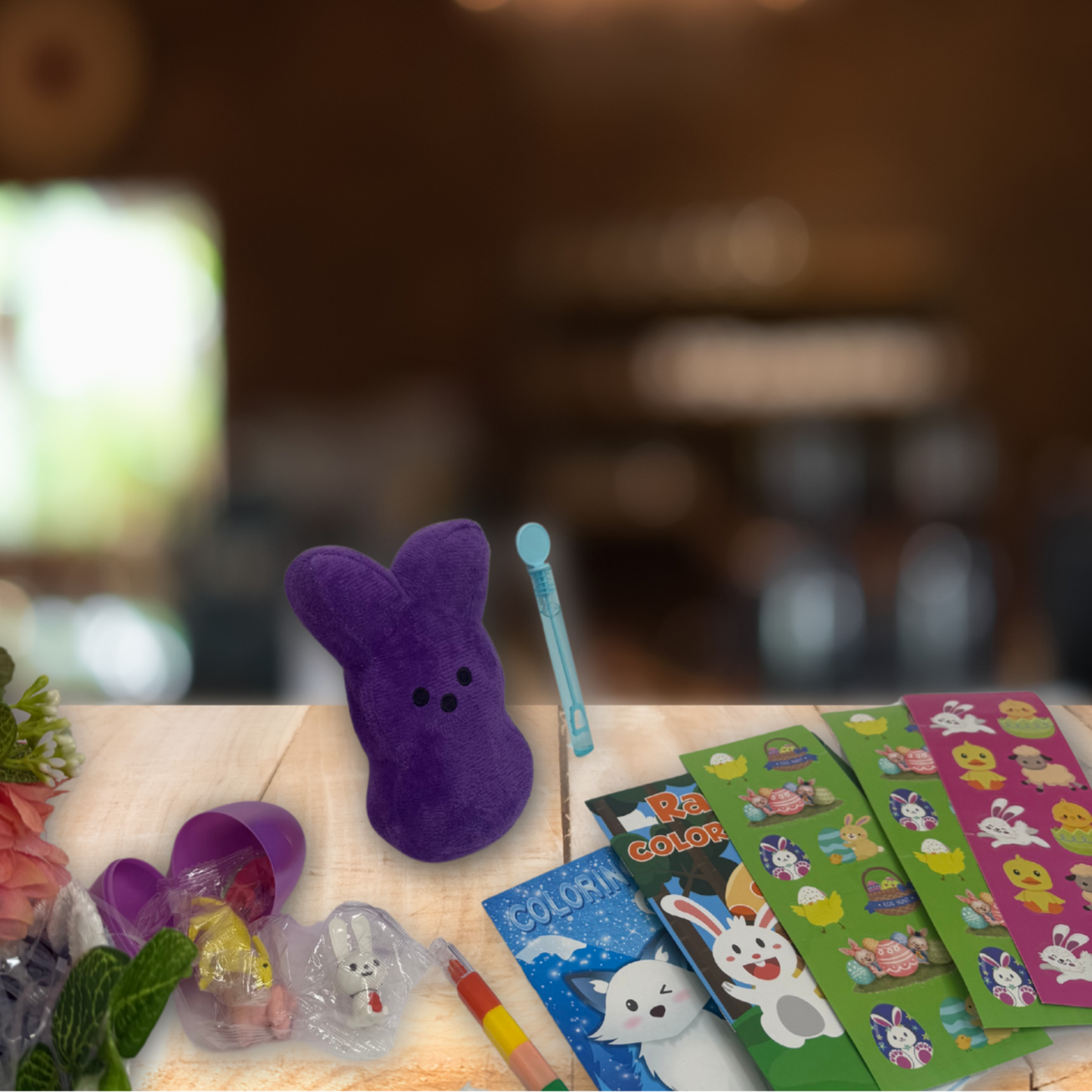 Close-up of Premium Purple Peeps Plush Bunny with Easter Activity Set - Handmade Gift Bundle by Paisley Decor It