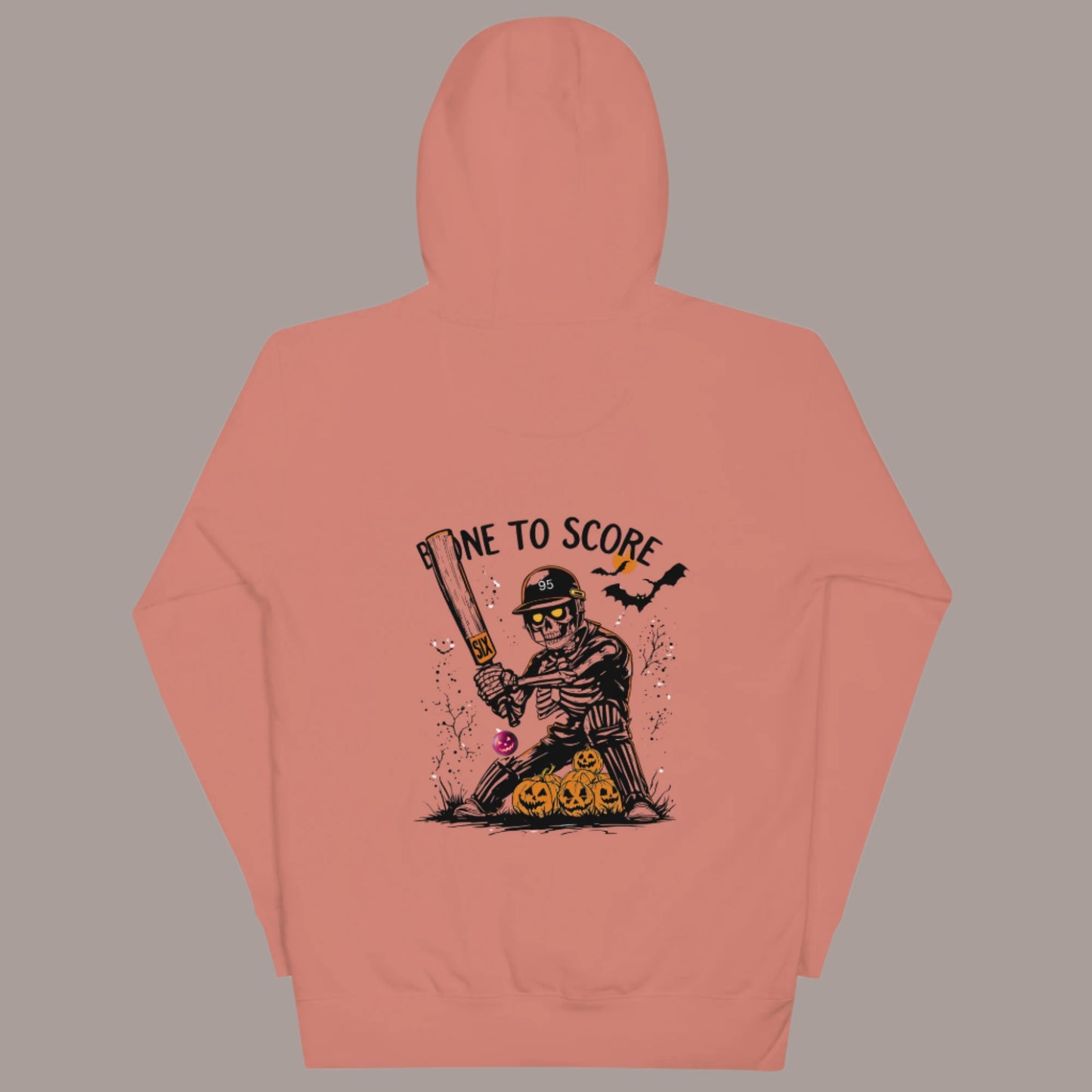 orange hoodie with Halloween skeleton Cricut player design - Time to Score graphic tee by Paisley Decor It LLC
