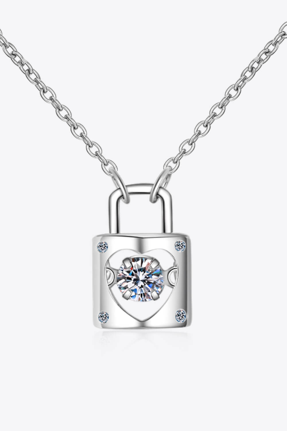 Silver heart lock pendant necklace with crystal center stone - Romantic jewelry collection - Paisley Decor It