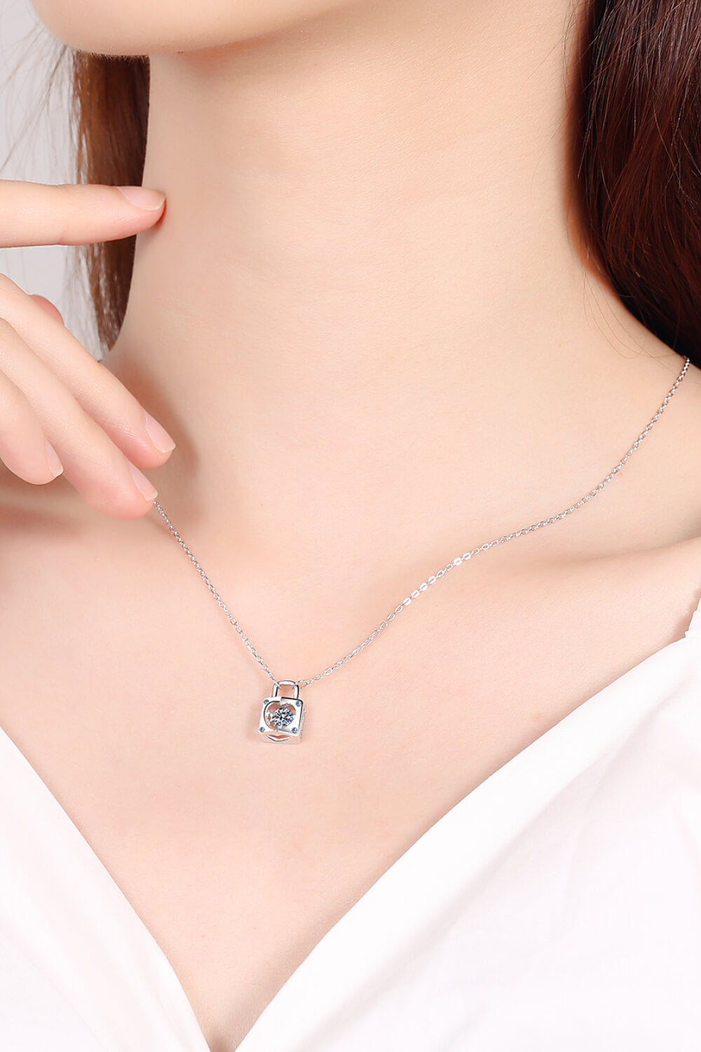 Silver heart lock pendant necklace with crystal center stone - Romantic jewelry collection - Paisley Decor It