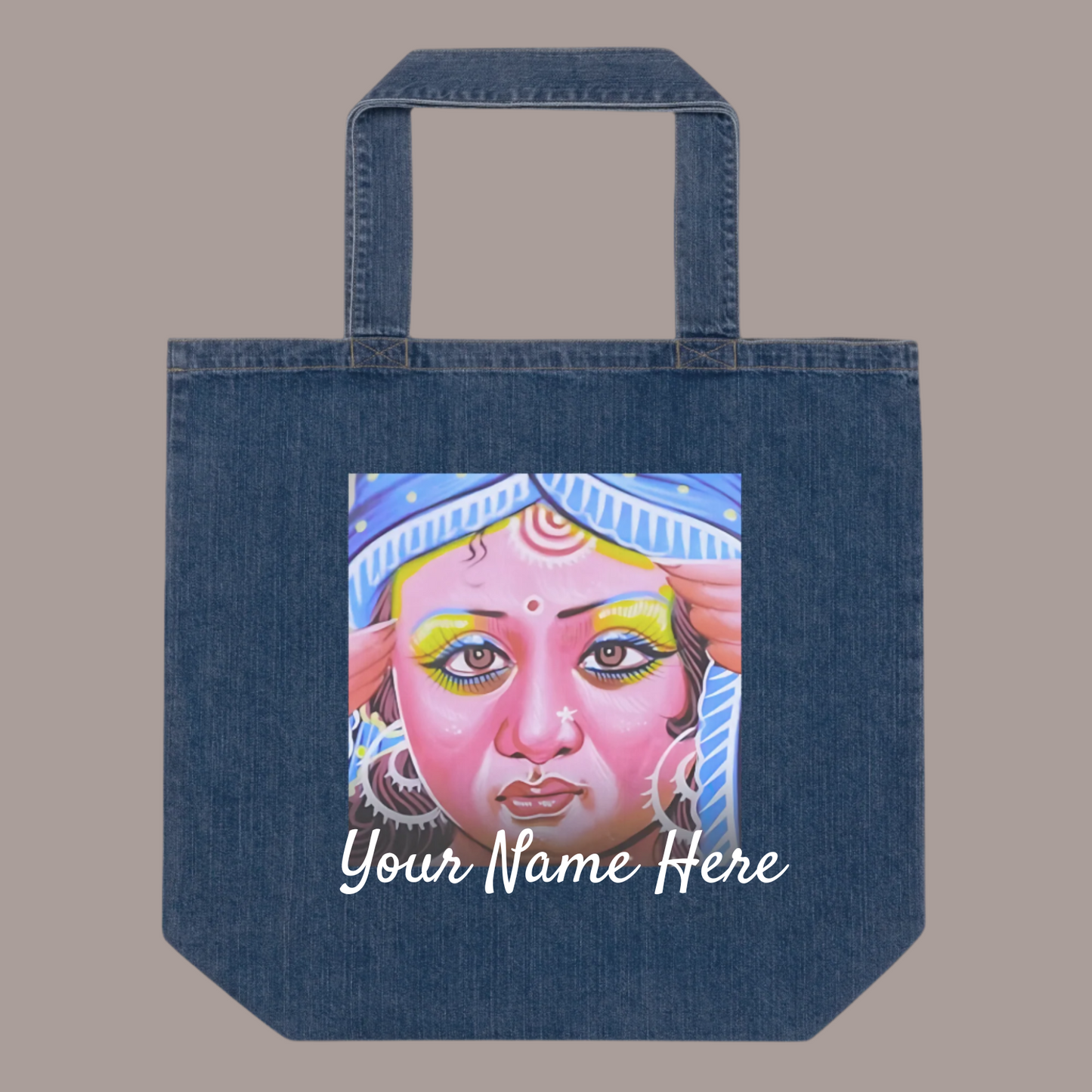 Bohemian luxury tote bag styled with Indian-inspired rickshaw art in vibrant colors