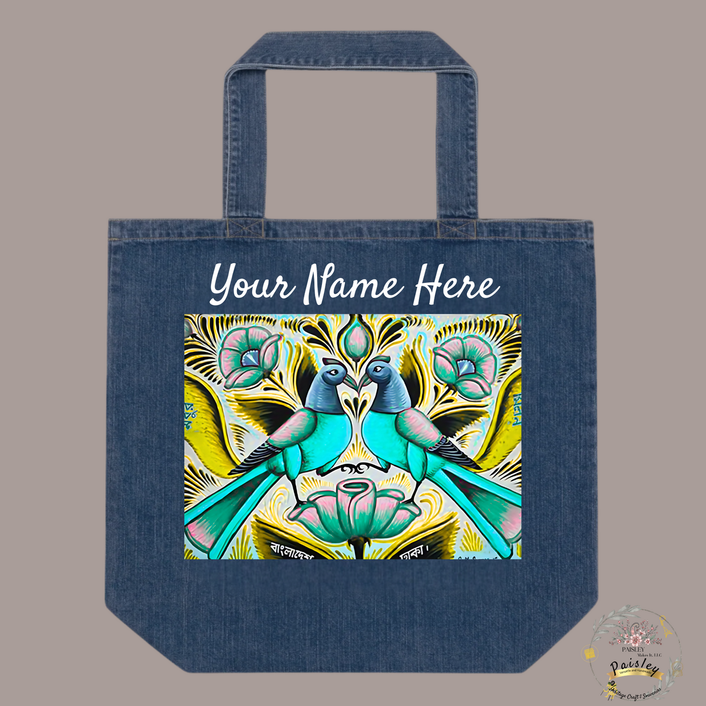 Bohemian luxury tote bag styled with Indian-inspired rickshaw art in vibrant colors