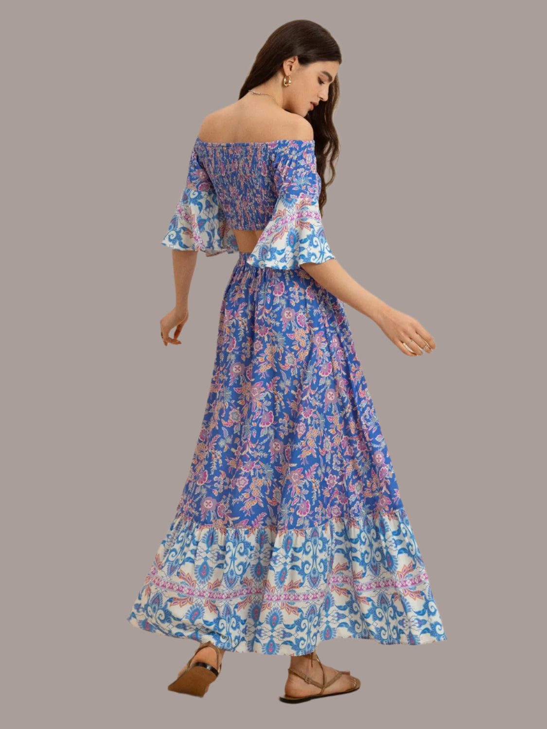 Women's printed top and skirt coordinating outfit