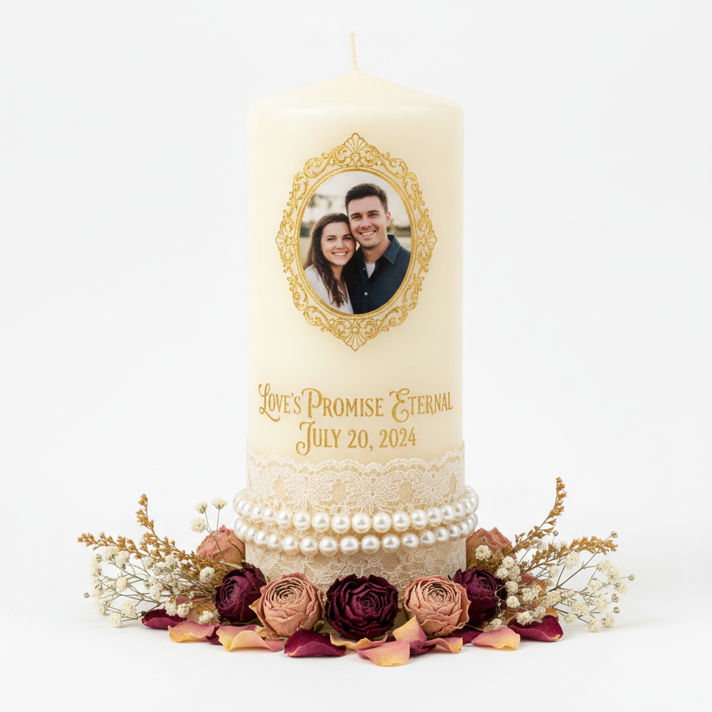 Photo Vow Lace Pearl Flower Candle
