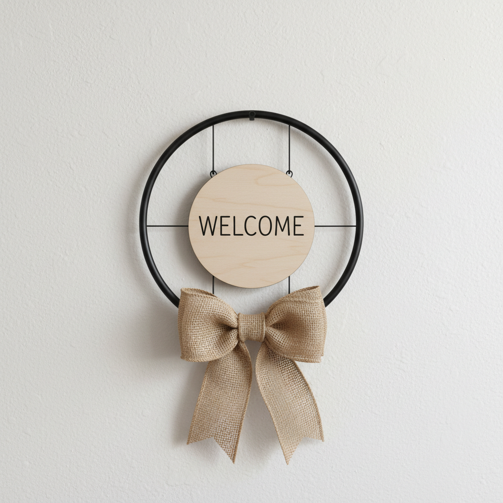 Minimalist Candle Holder – Black Metal with Burlap Ribbon