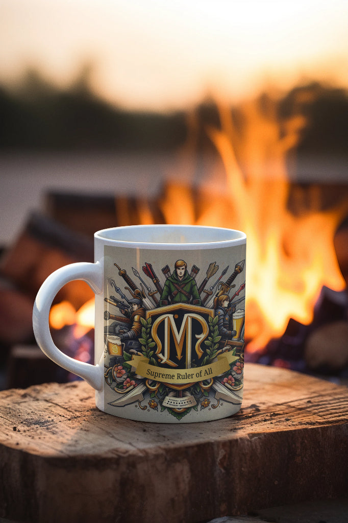 Supreme Ruler Monogram Gaming Mug - Personalized 11oz Ceramic Coffee Cup with Battle Royale Design