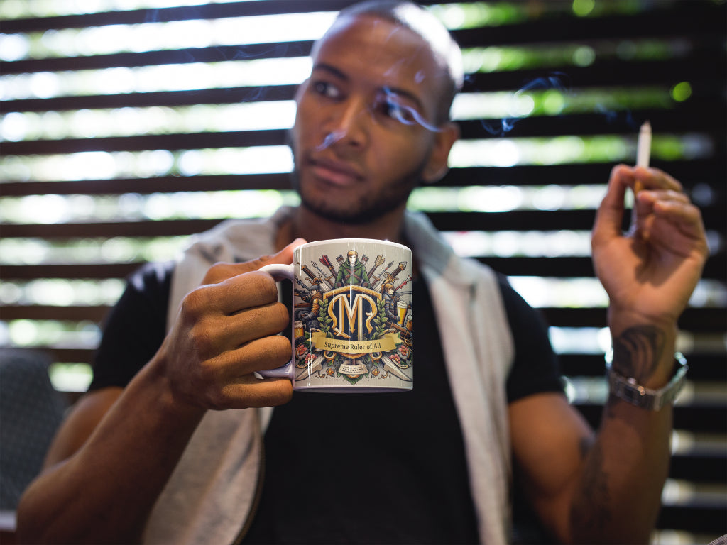 Supreme Ruler Monogram Gaming Mug - Personalized 11oz Ceramic Coffee Cup with Battle Royale Design