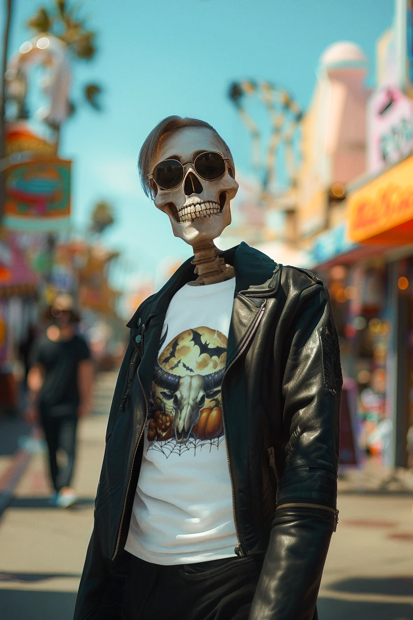 Gothic Skull and Horns Graphic Tee