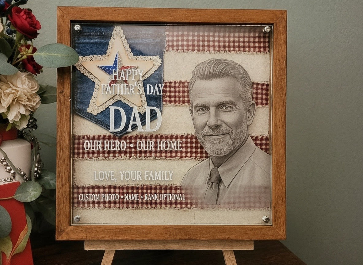 Custom Etched Glass Flag Keepsake (12x12) — Father’s Day Edition — Free Shipping