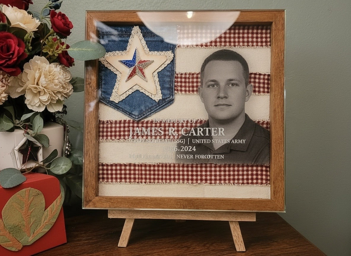 Custom Etched Glass Flag Keepsake (12x12) — Father’s Day Edition — Free Shipping