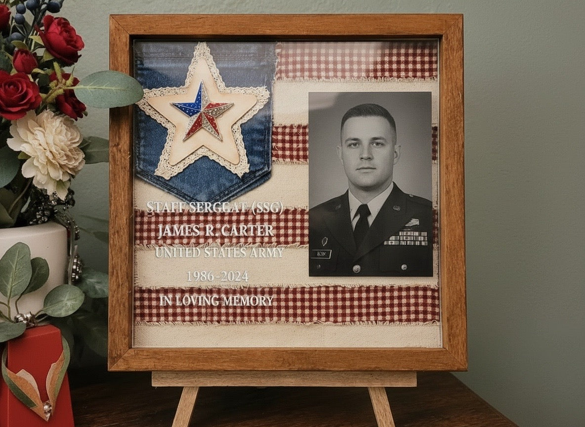 Custom Etched Glass Flag Keepsake (12x12) — Father’s Day Edition — Free Shipping