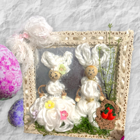 Vintage-Inspired Easter Bunny Couple Shadow Box Wall Decor - Handcrafted Spring Decoration