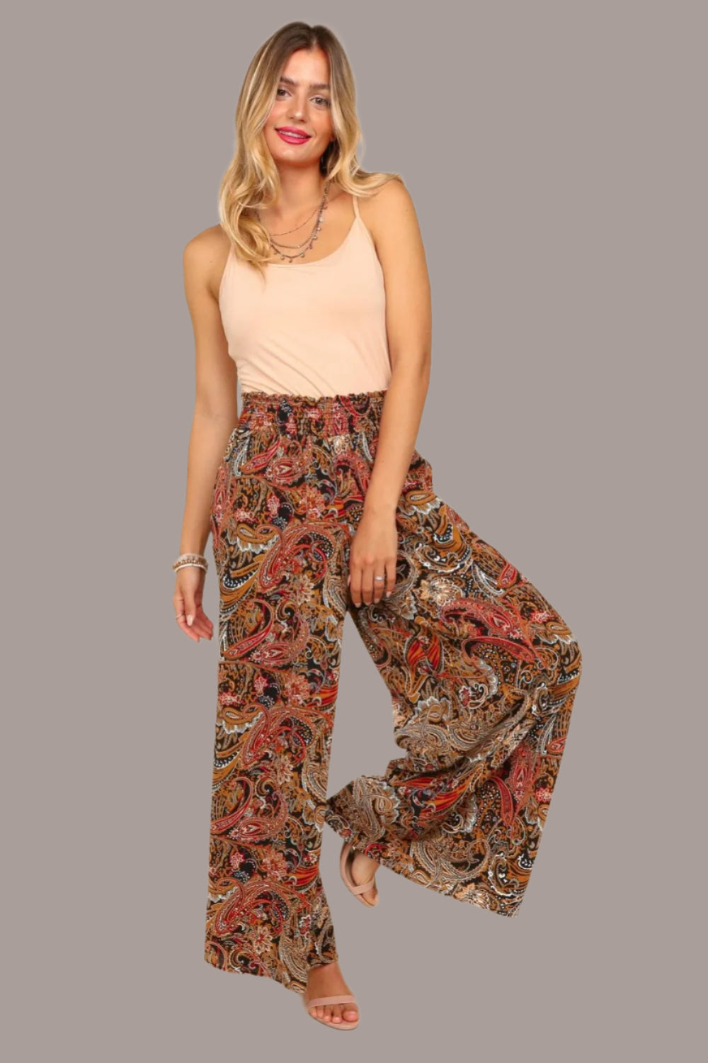 Bohemian paisley palazzo pants with elastic waistband and pockets - handcrafted women's fashion by Paisley Decor It - affordable luxury boho clothing