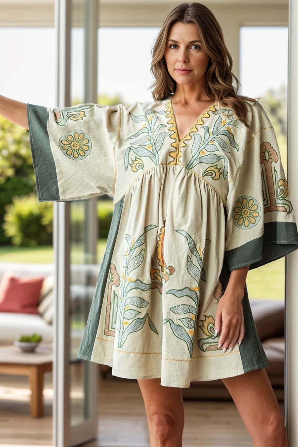 Mother's Day Special - Printed V-Neck Three-Quarter Sleeve Mini Dress - Elegant Affordable Luxury by Paisley Decor It 2025