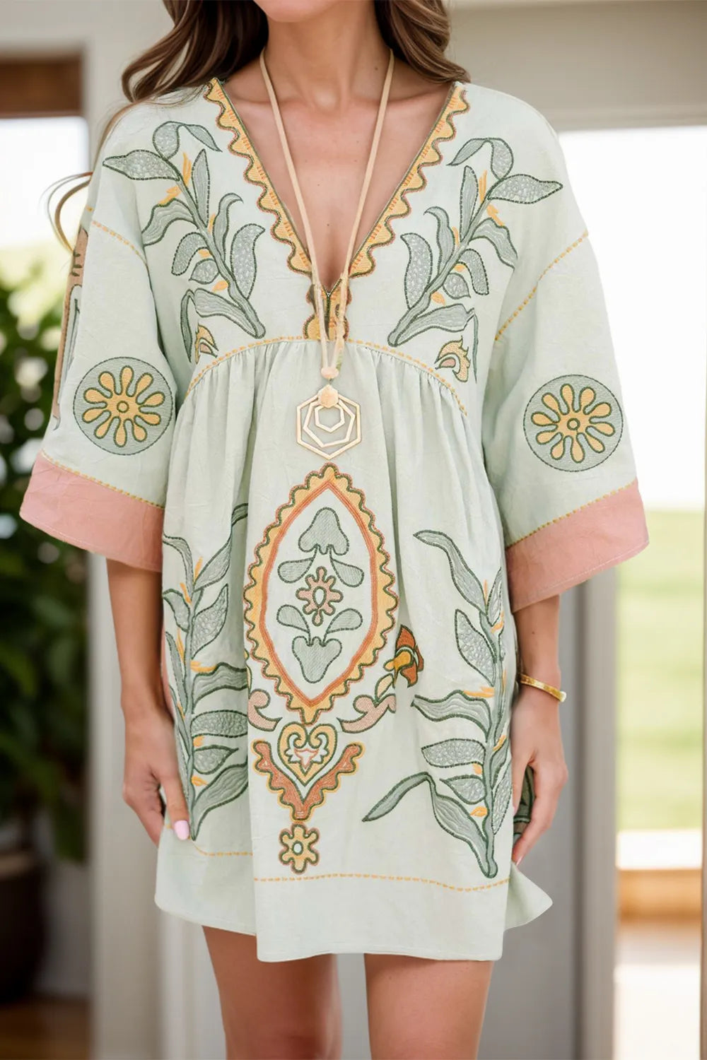 Mini Dress Silhouette and Length View - Mother's Day Fashion Gift - Three-Quarter Sleeve Design
