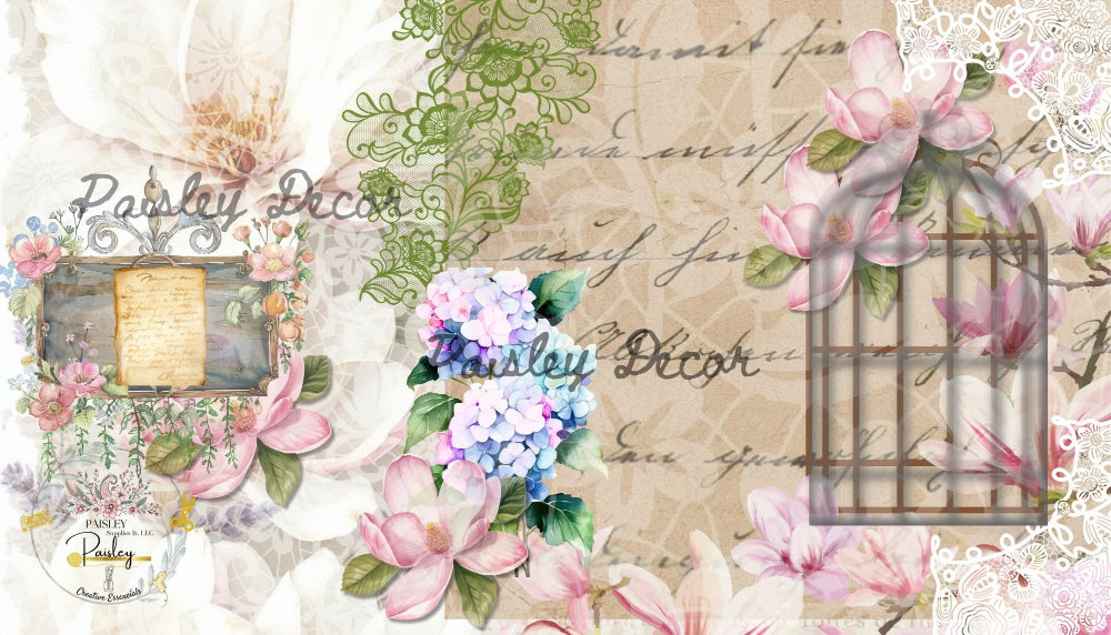 Love Letter decoupage rice paper with vintage floral design - Premium craft supplies - Paisley Decor It