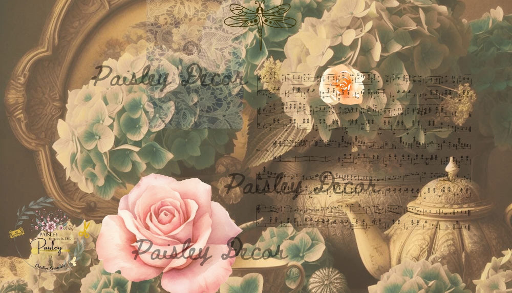 Tea Time Decoupage rice paper with vintage floral design - Premium craft supplies - Paisley Decor It