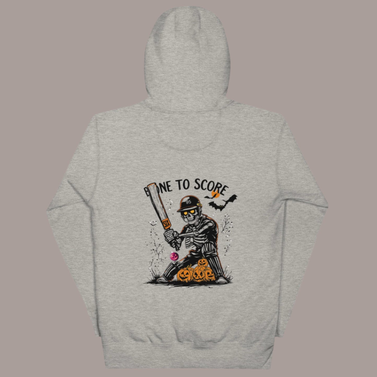 grey hoodie with Halloween skeleton Cricut player design - Time to Score graphic tee by Paisley Decor It LLC