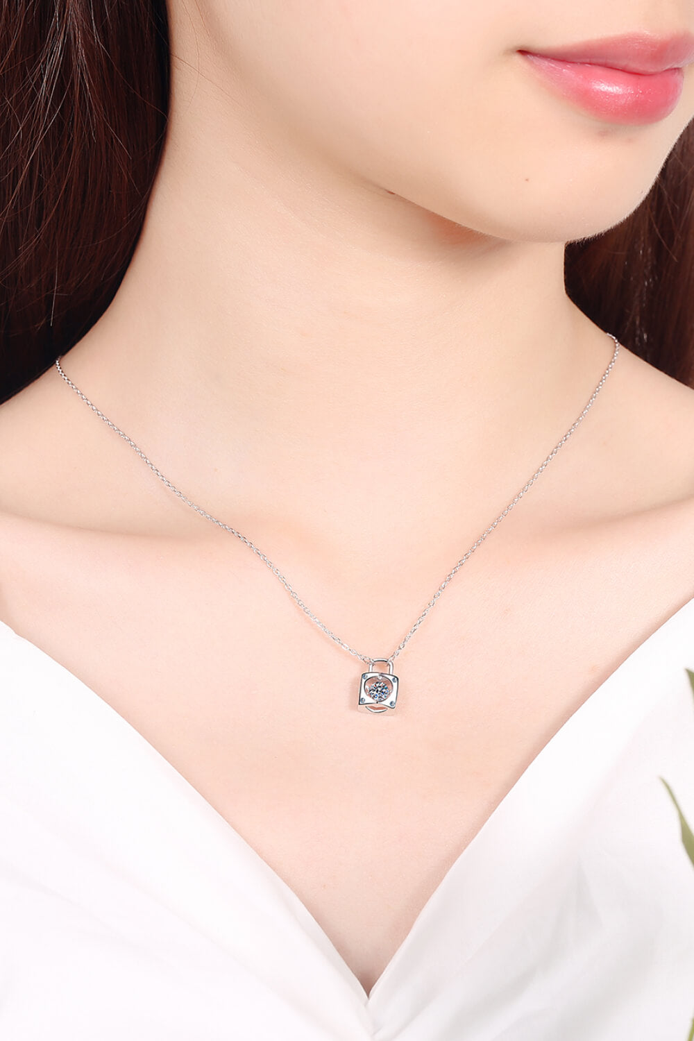 Silver heart lock pendant necklace with crystal center stone - Romantic jewelry collection - Paisley Decor It