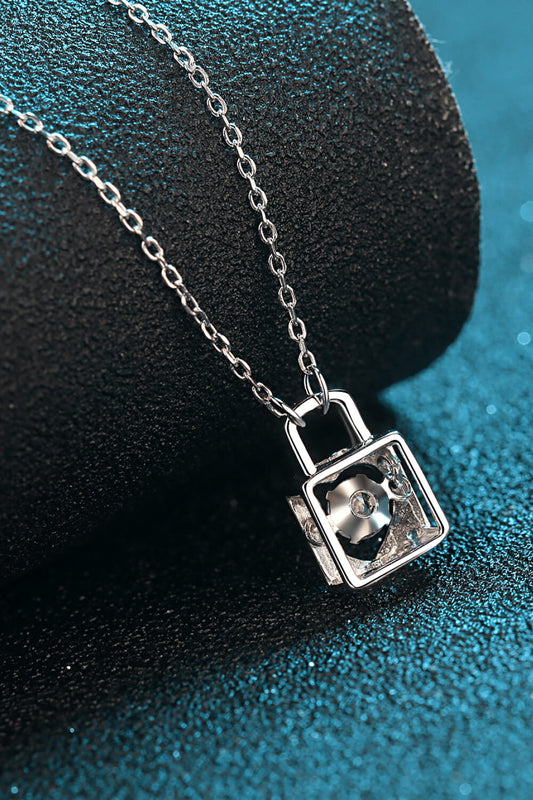 Silver heart lock pendant necklace with crystal center stone - Romantic jewelry collection - Paisley Decor It