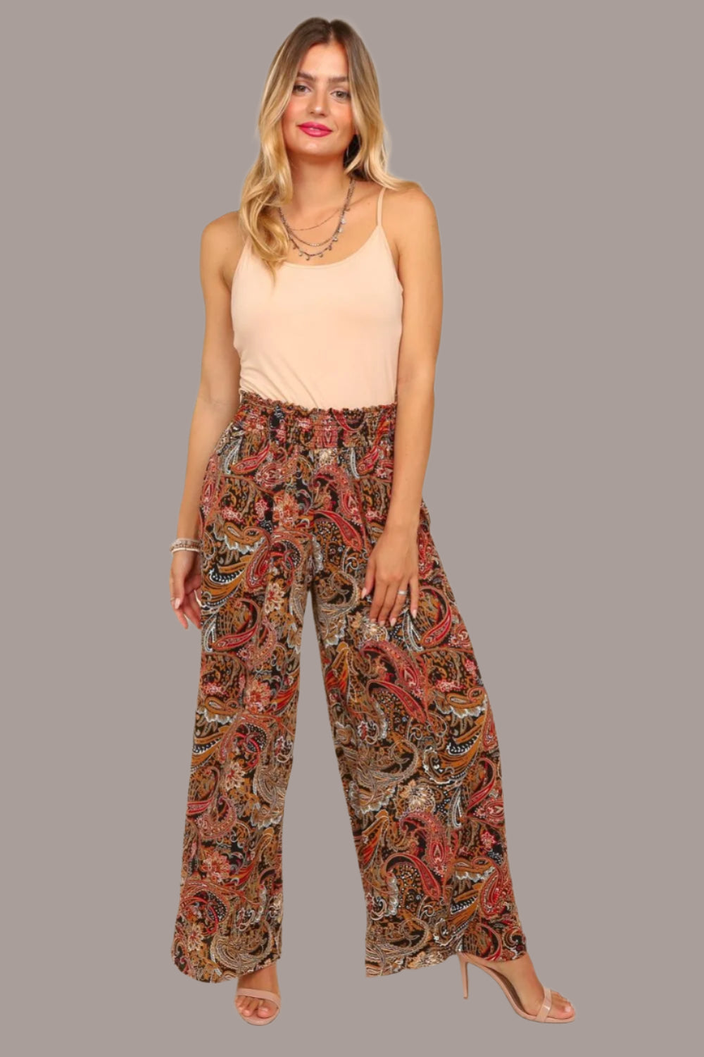 Bohemian paisley palazzo pants with elastic waistband and pockets - handcrafted women's fashion by Paisley Decor It - affordable luxury boho clothing