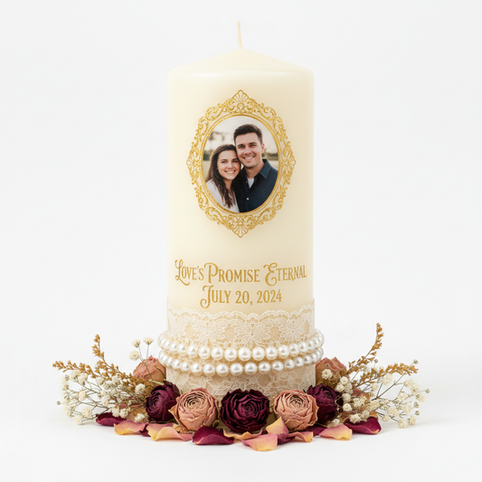 Photo Vow Lace Pearl Flower Candle
