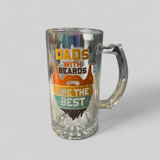 Bearded Dad Beer Mug - 24oz Glass Stein | Retro Tool Design