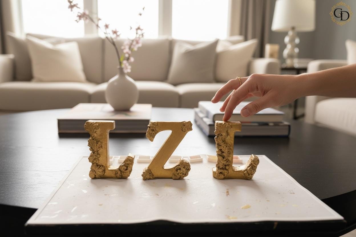 Gold Gilded Wedding Monograms | Victorian Style Initial Letters for Bride and Groom