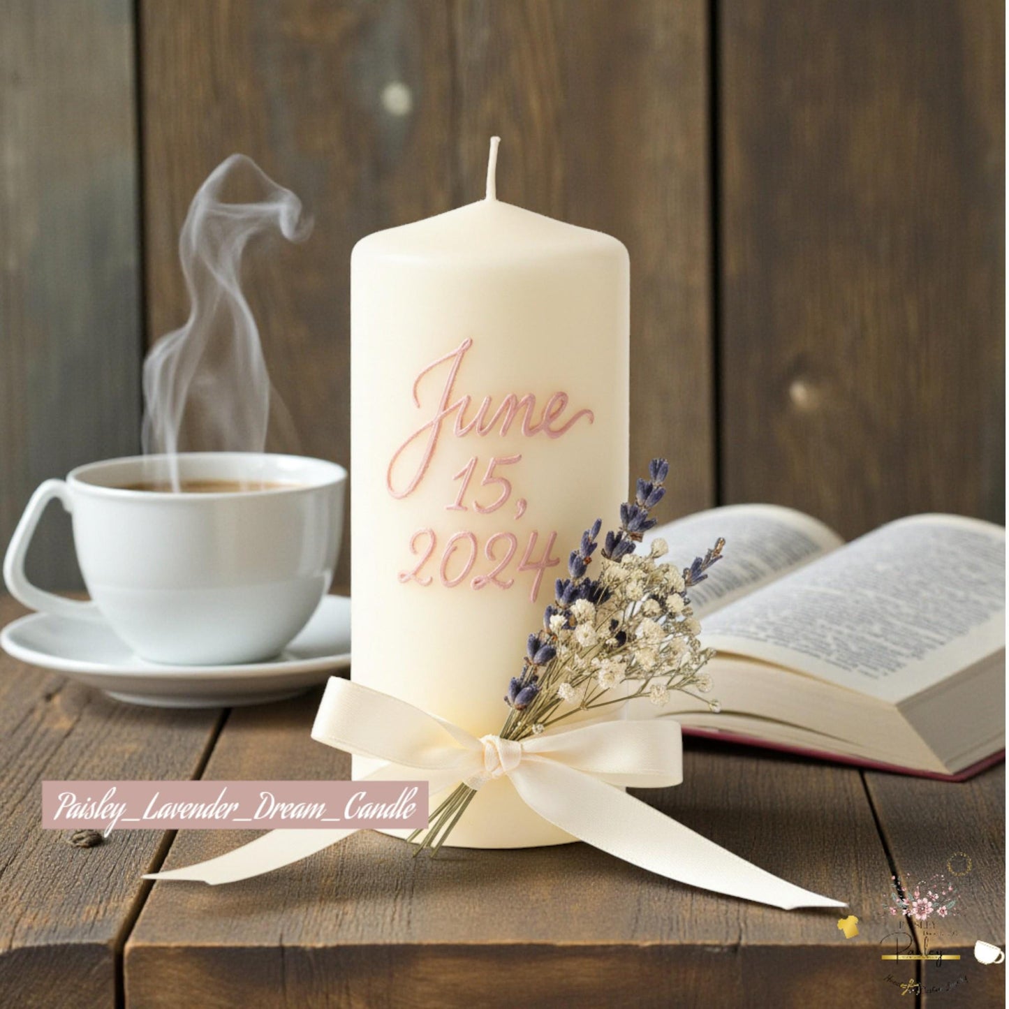 Personalized Wedding Keepsake Candle with Dried Flowers & Lace