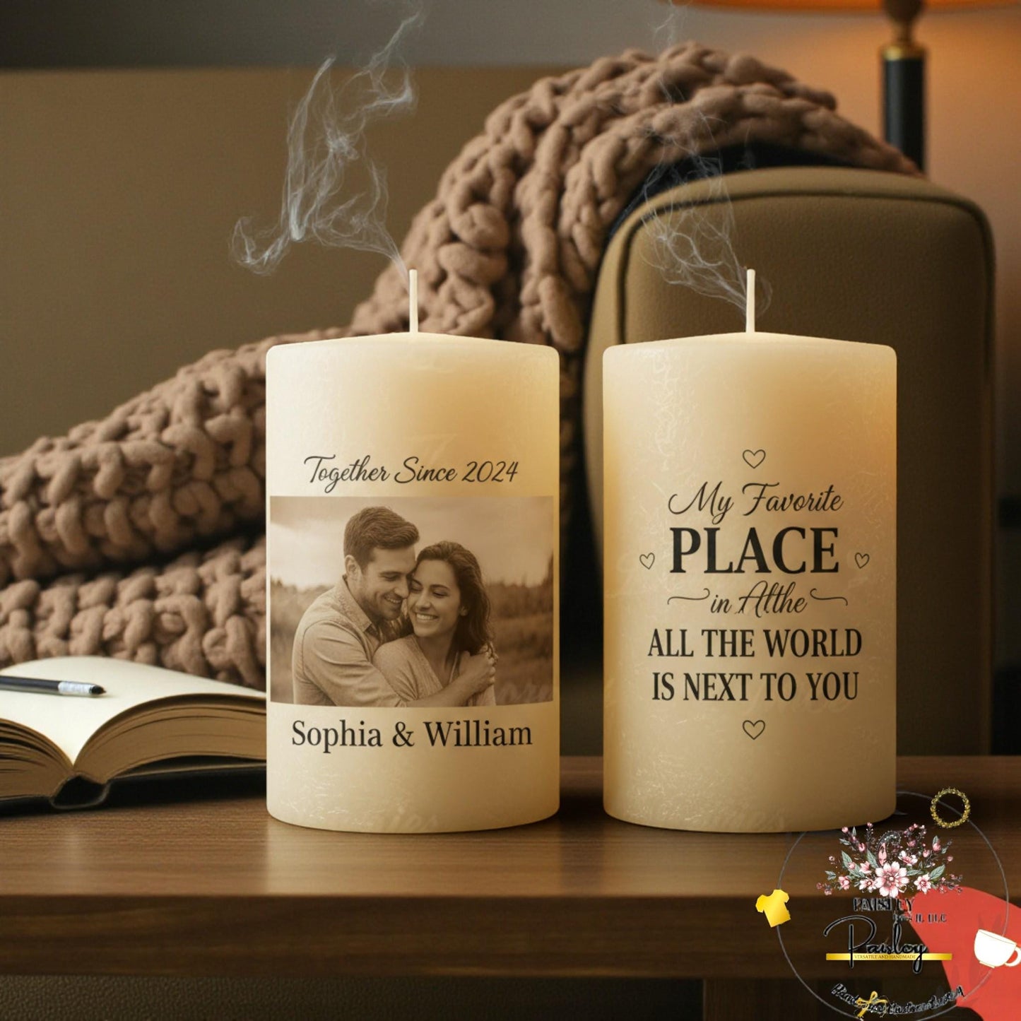 Personalized Wedding Keepsake Candle with Dried Flowers & Lace