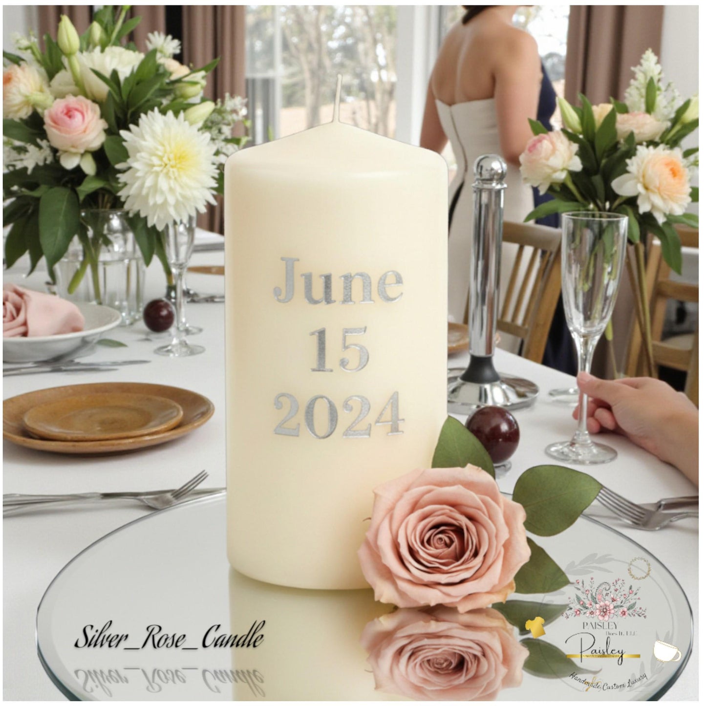 Personalized Wedding Keepsake Candle with Dried Flowers & Lace