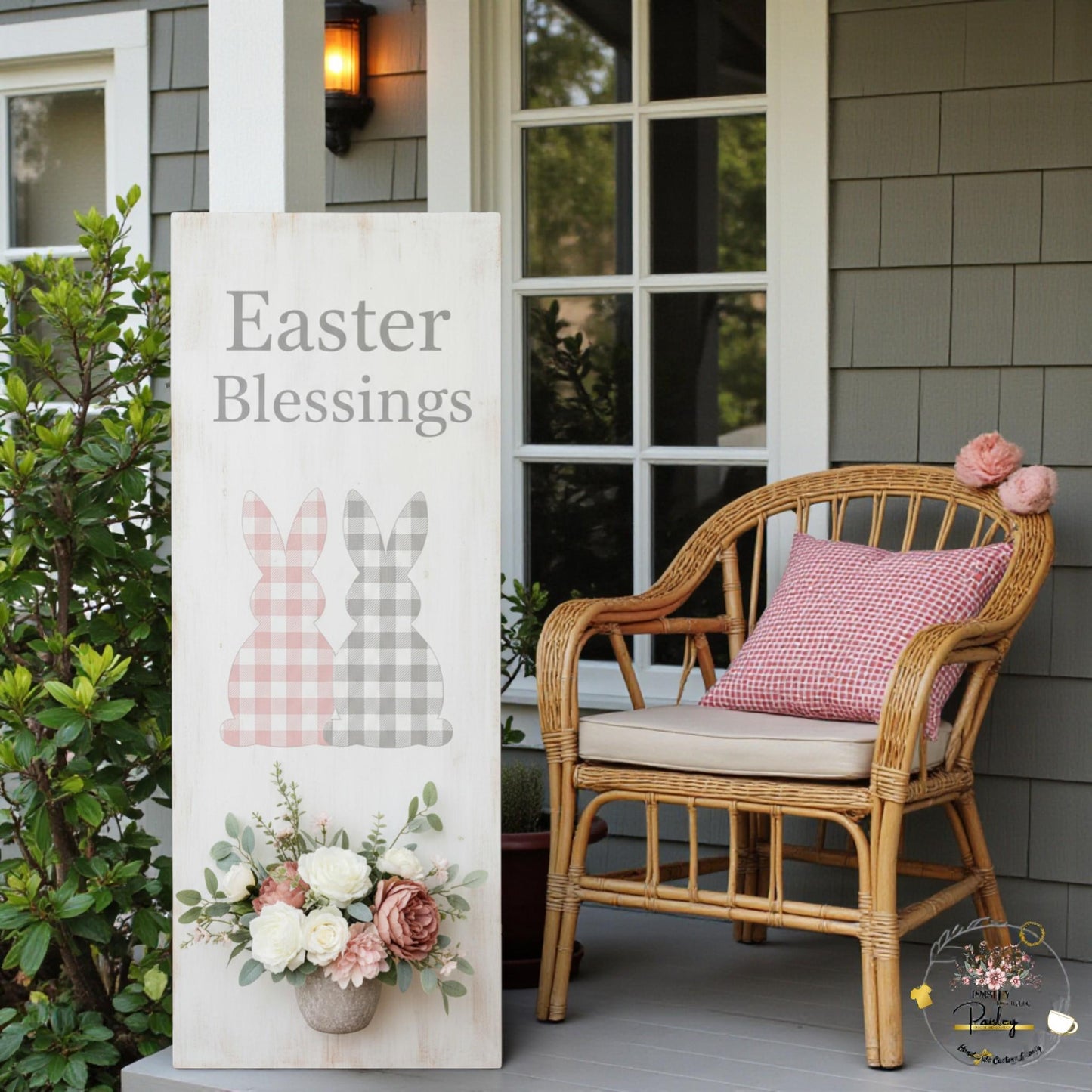 Farmhouse Easter Proch Sign – Large Vertical Wood Bunny Welcome Spring Decor + Outdoor Porch Leaner