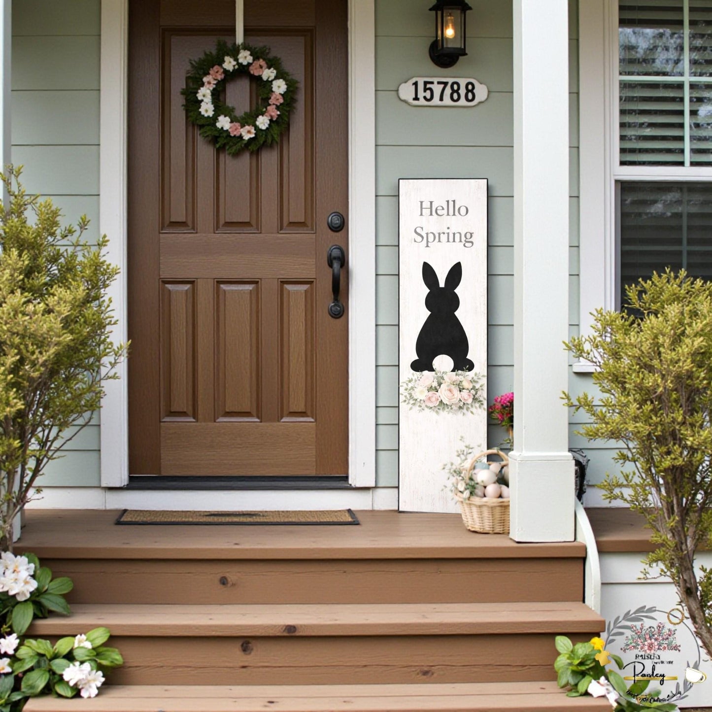 Farmhouse Easter Proch Sign – Large Vertical Wood Bunny Welcome Spring Decor + Outdoor Porch Leaner