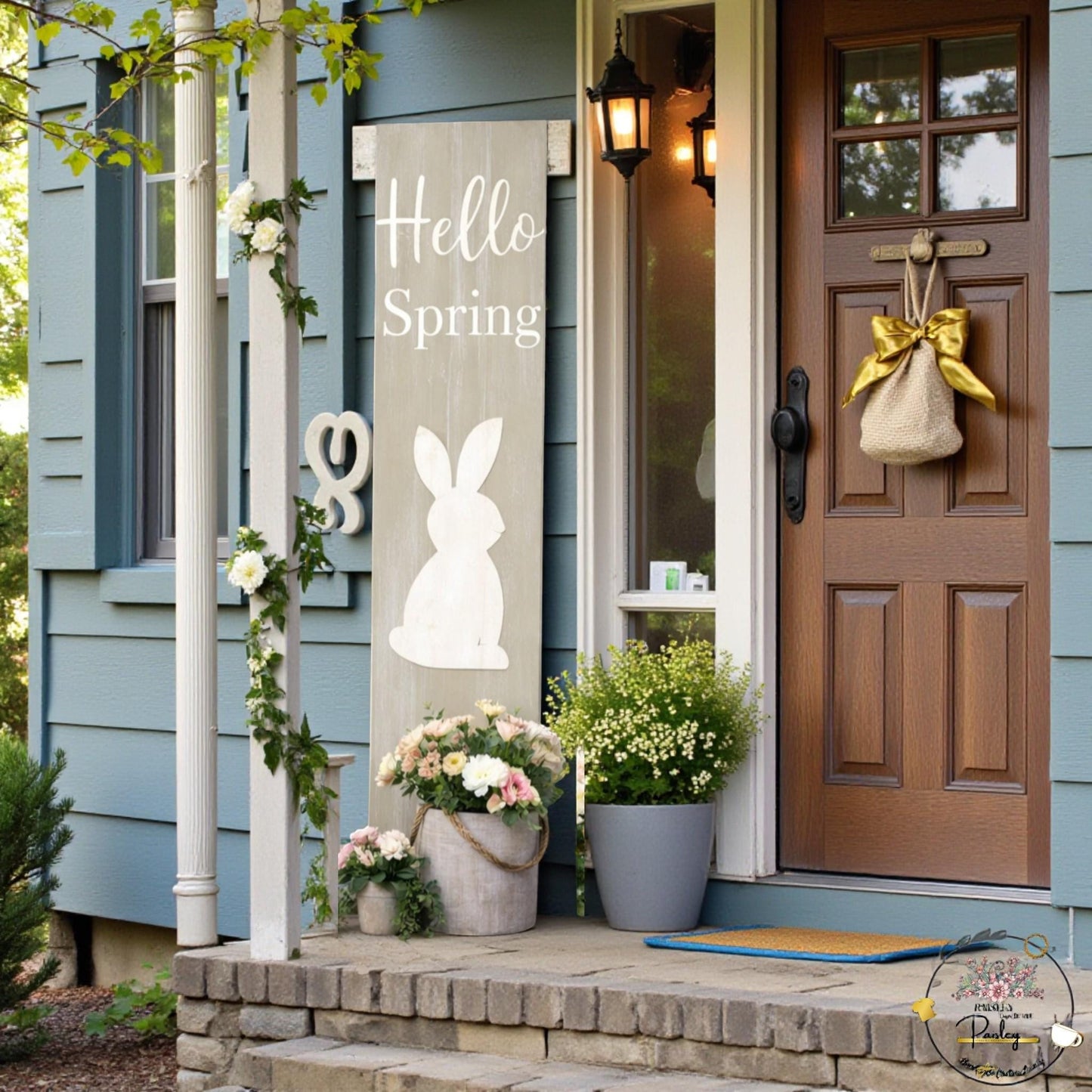 Farmhouse Easter Proch Sign – Large Vertical Wood Bunny Welcome Spring Decor + Outdoor Porch Leaner