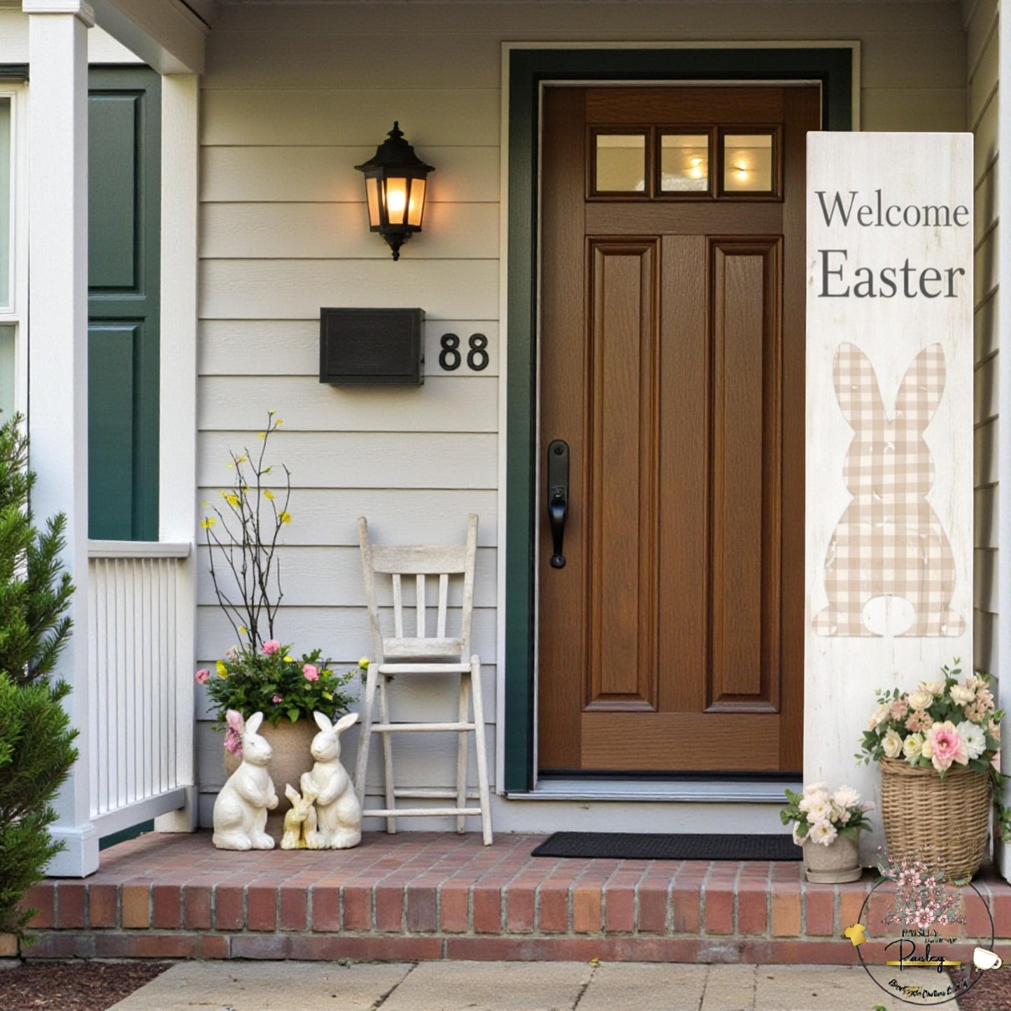 Farmhouse Easter Proch Sign – Large Vertical Wood Bunny Welcome Spring Decor + Outdoor Porch Leaner