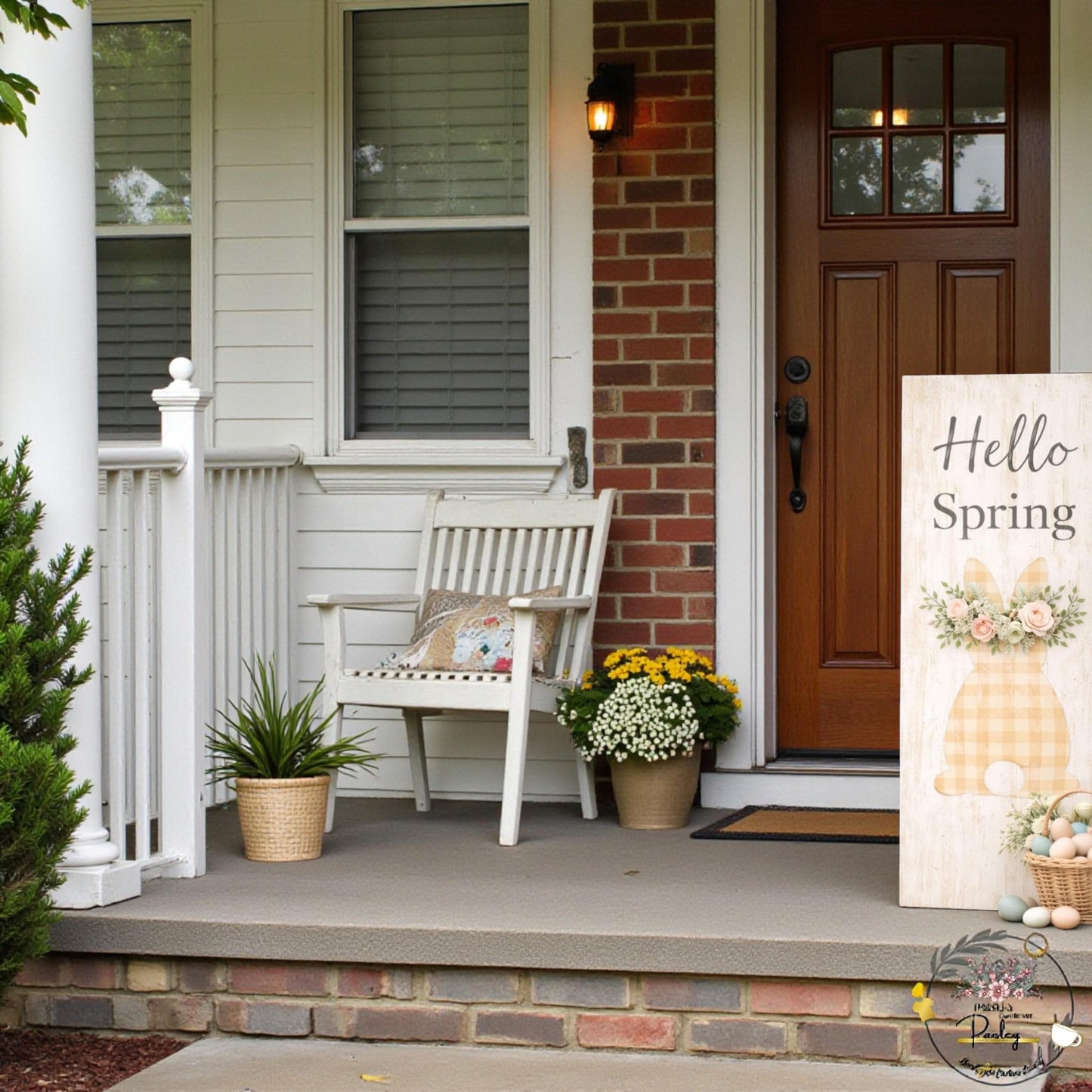 Farmhouse Easter Proch Sign – Large Vertical Wood Bunny Welcome Spring Decor + Outdoor Porch Leaner