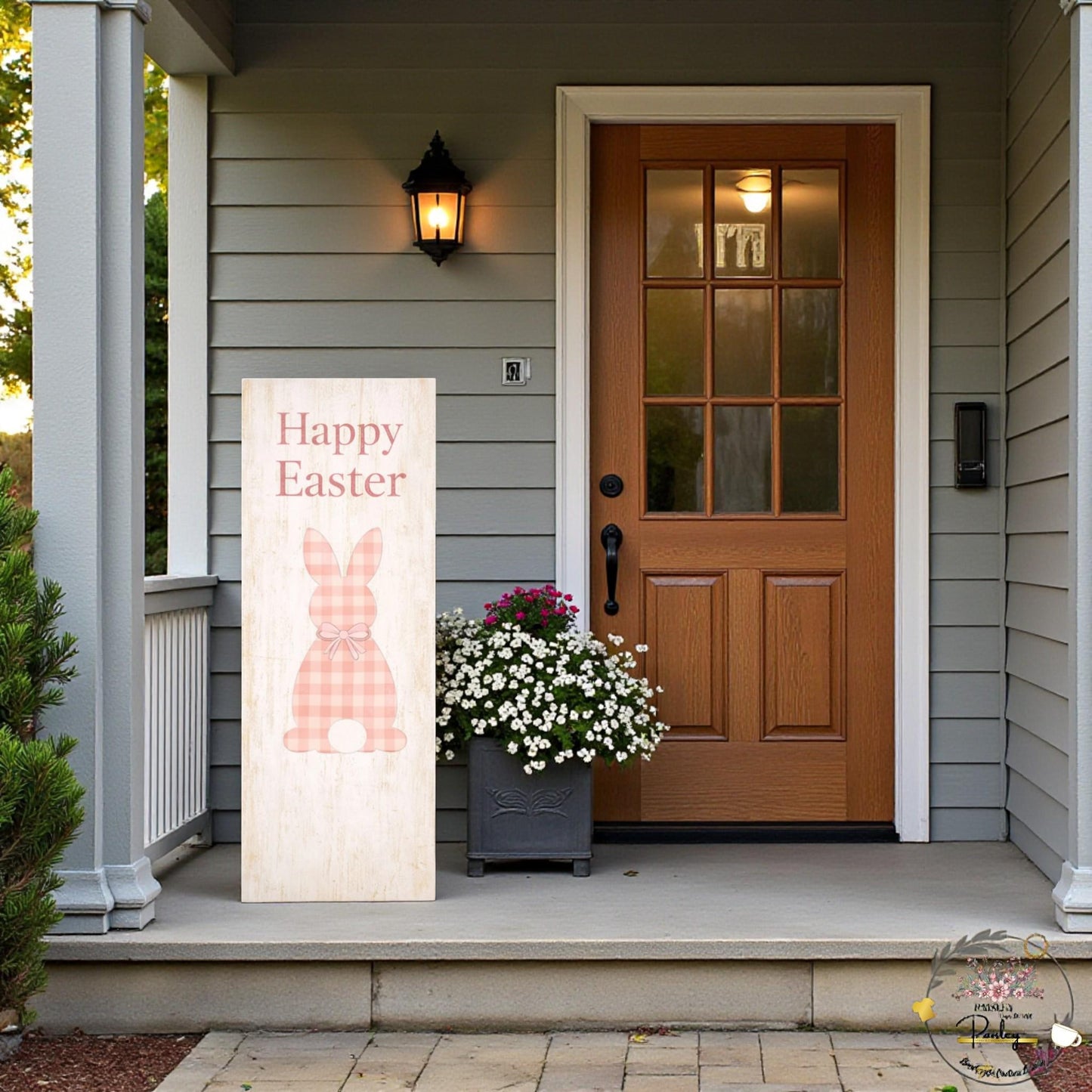 Farmhouse Easter Proch Sign – Large Vertical Wood Bunny Welcome Spring Decor + Outdoor Porch Leaner