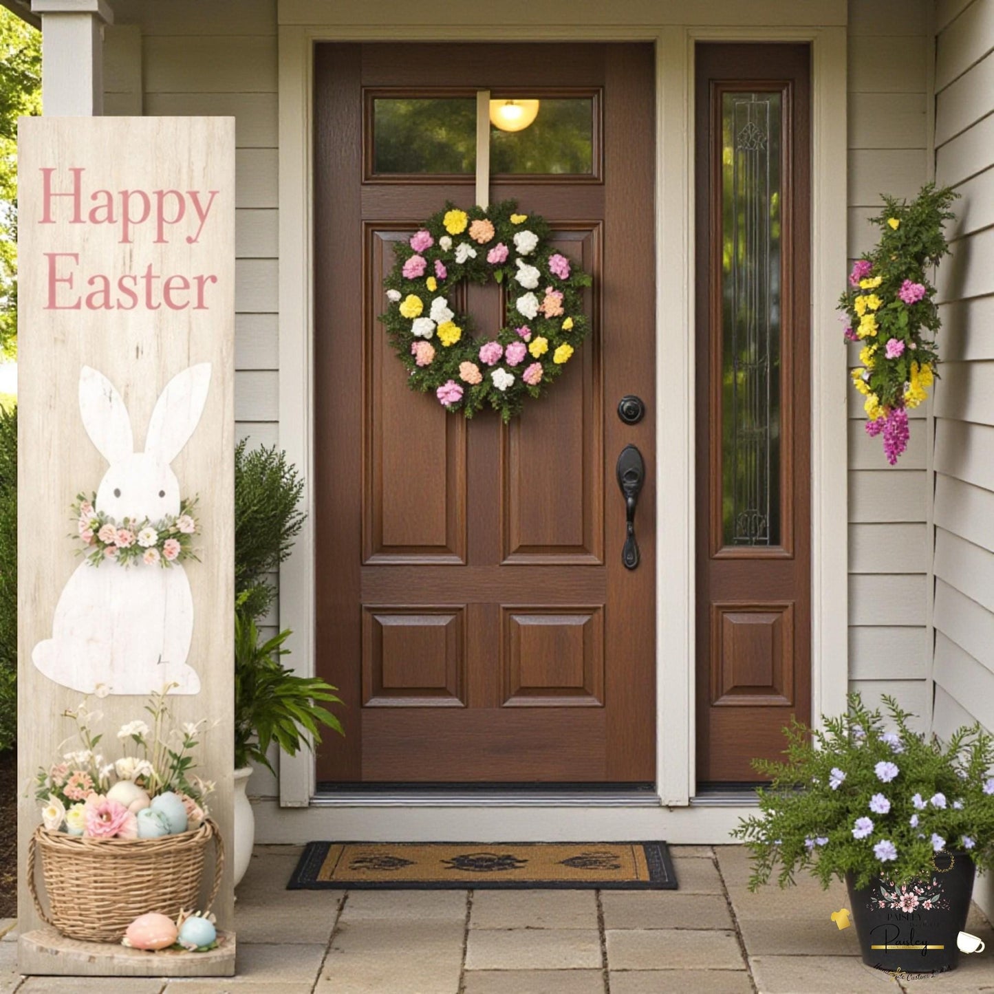 Farmhouse Easter Proch Sign – Large Vertical Wood Bunny Welcome Spring Decor + Outdoor Porch Leaner