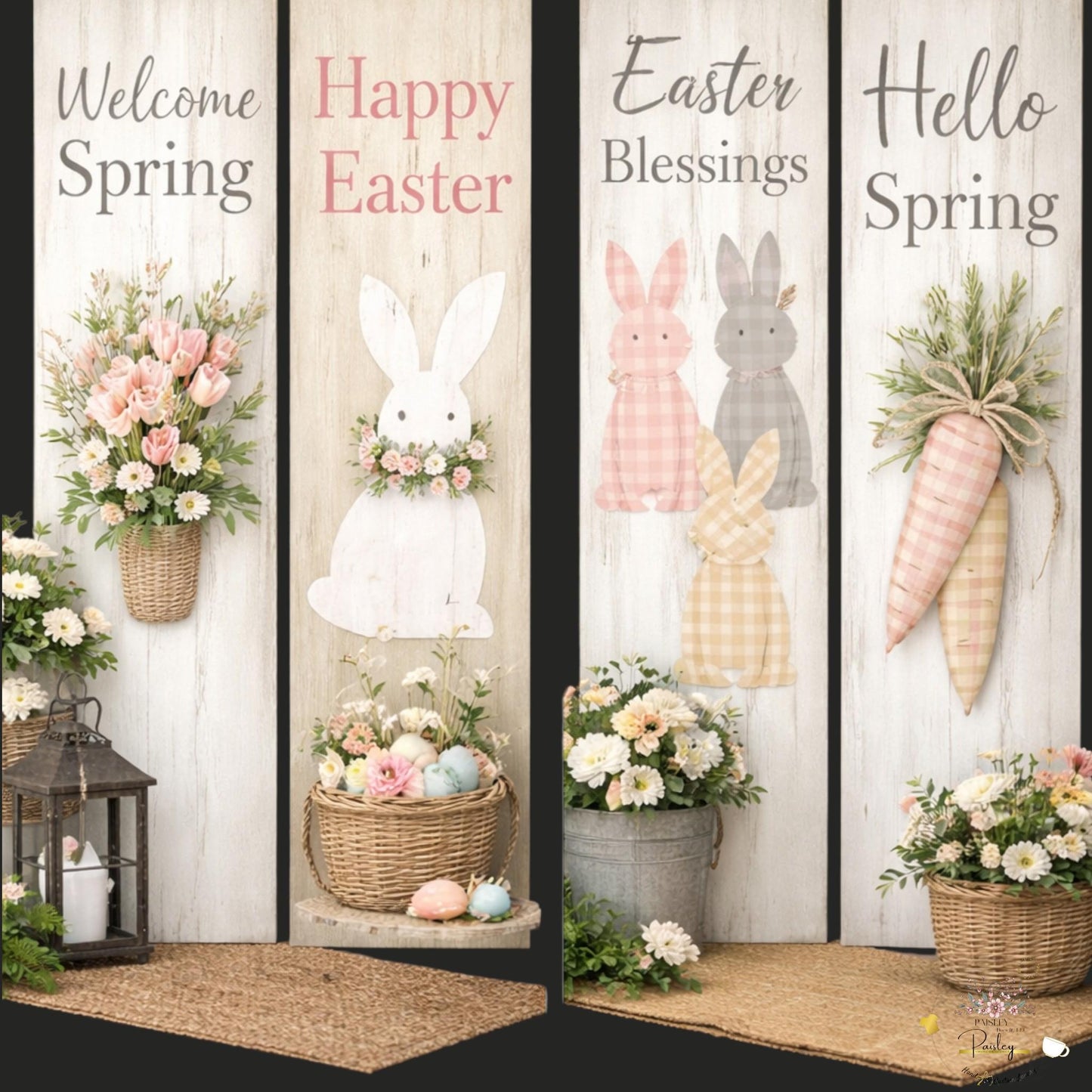 Farmhouse Easter Proch Sign – Large Vertical Wood Bunny Welcome Spring Decor + Outdoor Porch Leaner