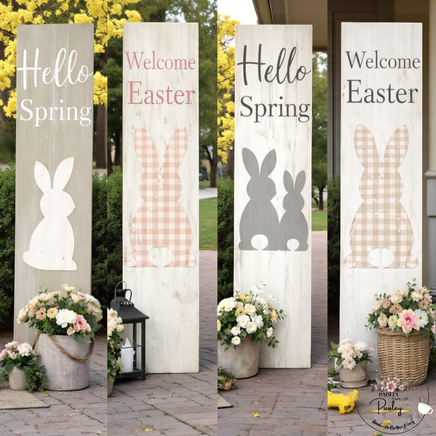 Farmhouse Easter Proch Sign – Large Vertical Wood Bunny Welcome Spring Decor + Outdoor Porch Leaner