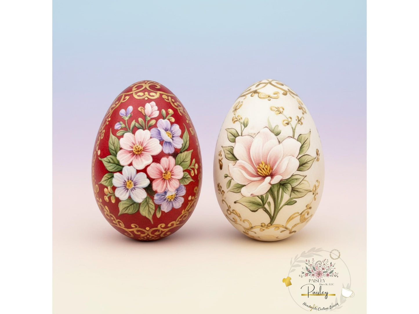 Easter Wooden Eggs 2.5” Set of 6 or 12 Mix & Match Floral Decor