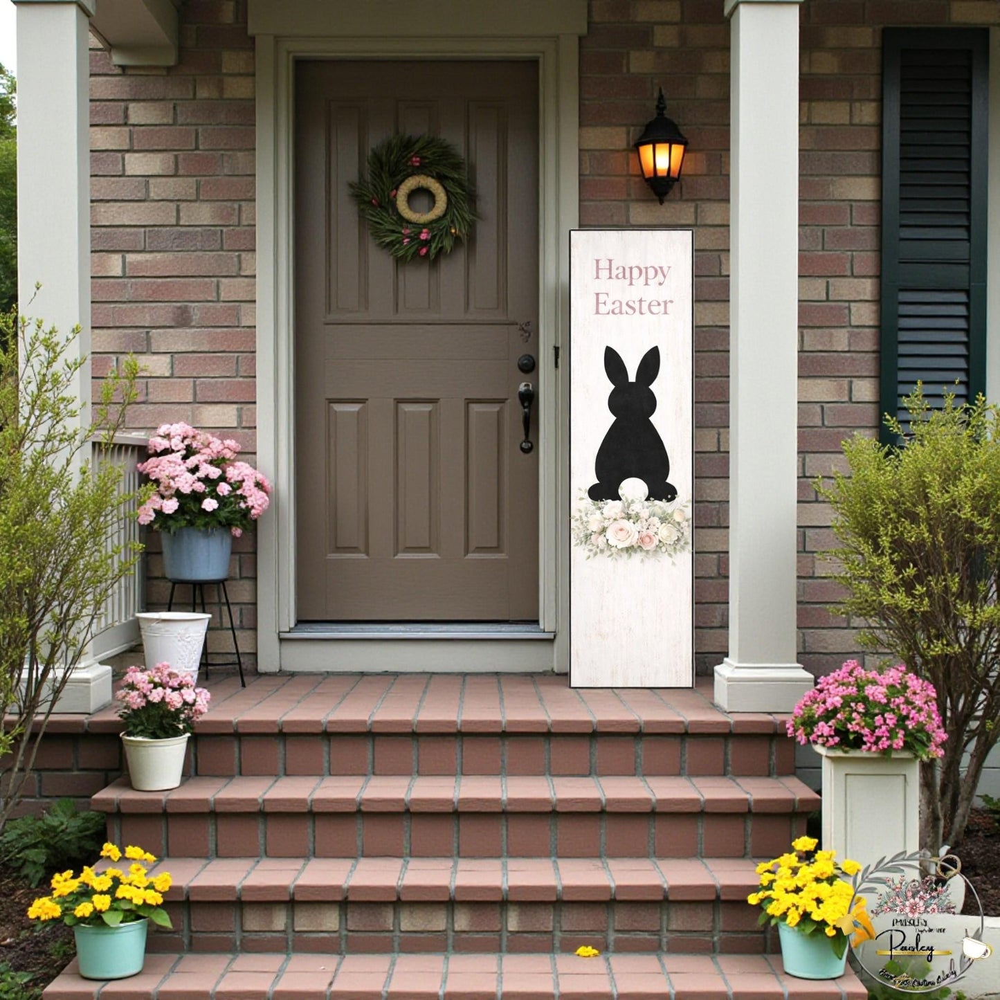 Farmhouse Easter Proch Sign – Large Vertical Wood Bunny Welcome Spring Decor + Outdoor Porch Leaner