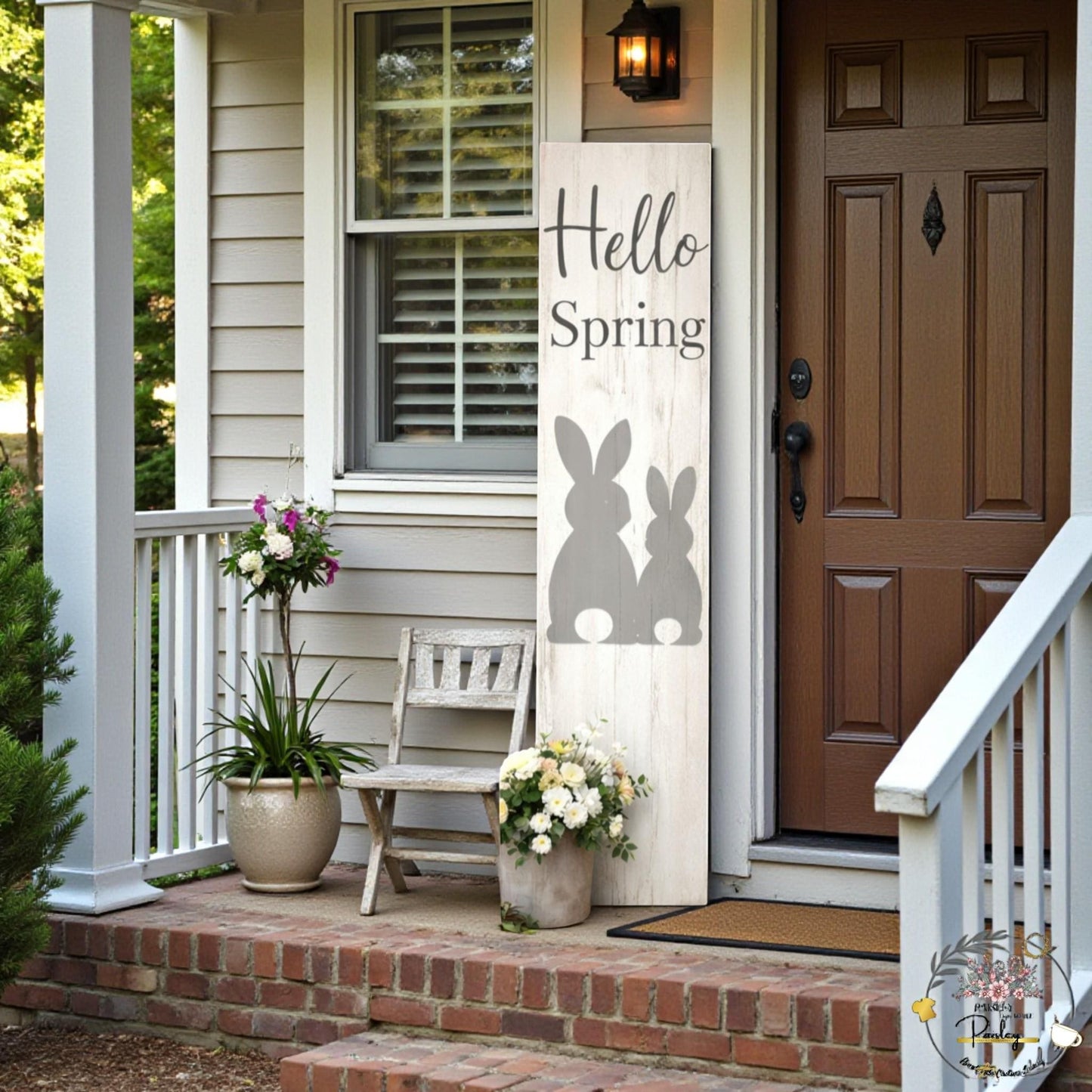Farmhouse Easter Proch Sign – Large Vertical Wood Bunny Welcome Spring Decor + Outdoor Porch Leaner