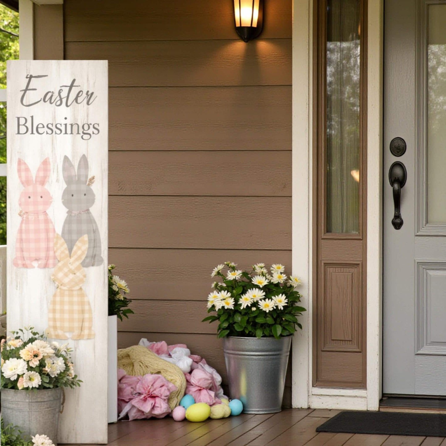 Farmhouse Easter Proch Sign – Large Vertical Wood Bunny Welcome Spring Decor + Outdoor Porch Leaner