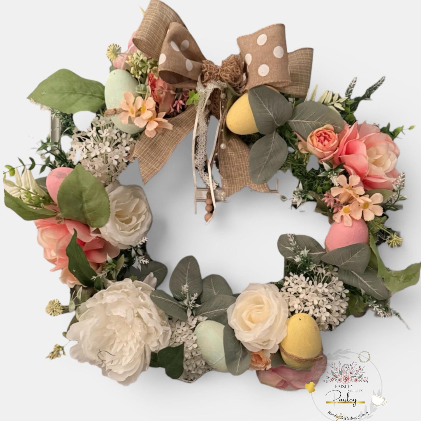 Spring wreath for Entry way and Farmhouse Style Pink & White Handmade Arrangement