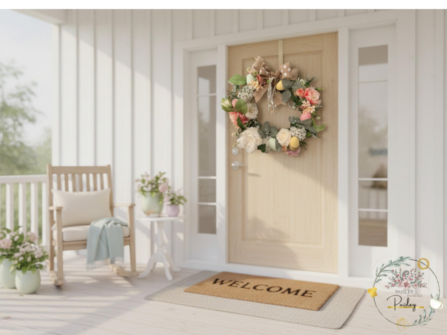 Spring wreath for Entry way and Farmhouse Style Pink & White Handmade Arrangement