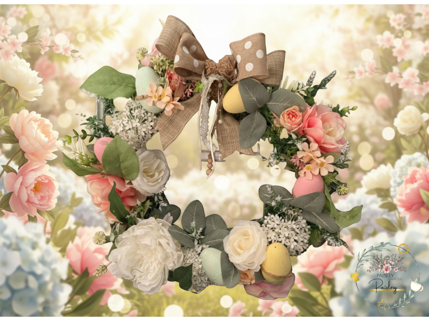 Spring wreath for Entry way and Farmhouse Style Pink & White Handmade Arrangement