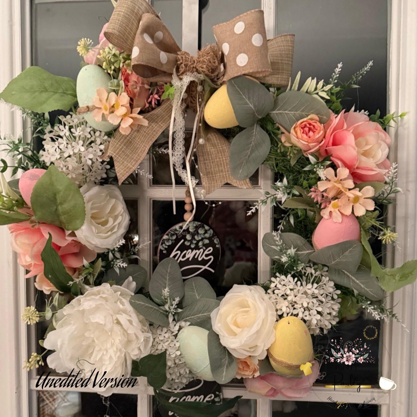 Spring wreath for Entry way and Farmhouse Style Pink & White Handmade Arrangement