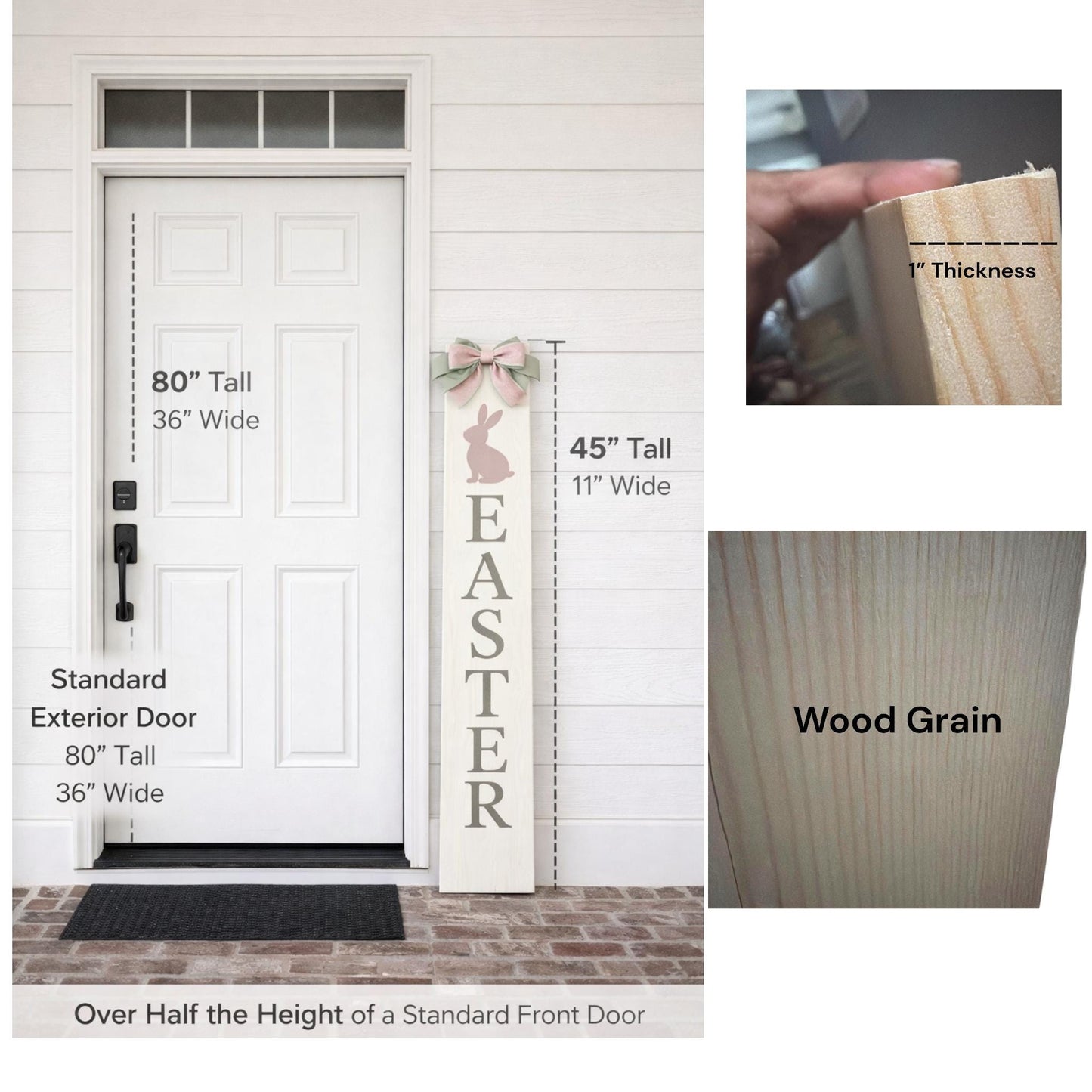 Farmhouse Easter Proch Sign – Large Vertical Wood Bunny Welcome Spring Decor + Outdoor Porch Leaner